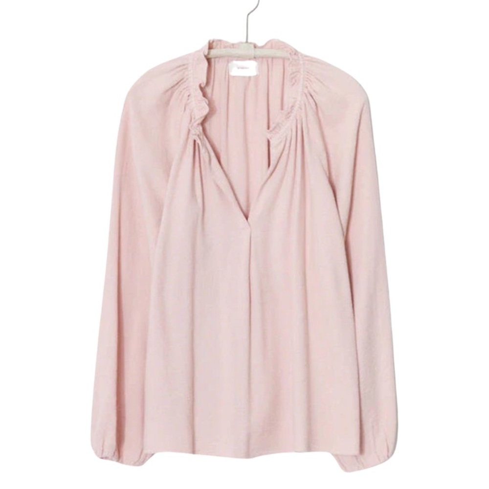 XIRENA Camila Crepe Top Rosefinch Pale Pink V-Neck Long Sleeve Loose Fit Size SM - Picture 2 of 16